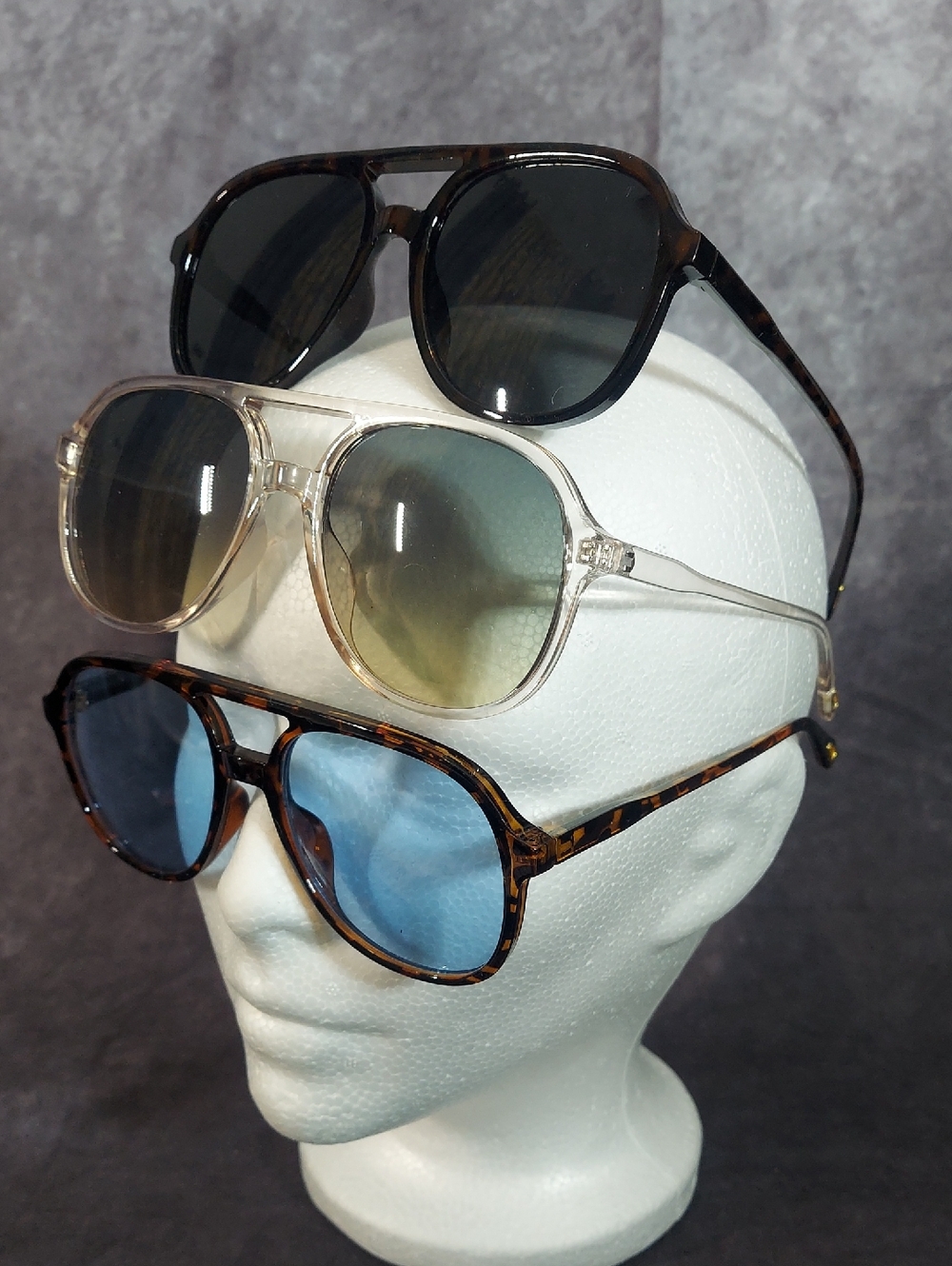 Set of 3 Womens Aviator Sunglasses Tortoiseshell Clear Frame Double Bridge Trio